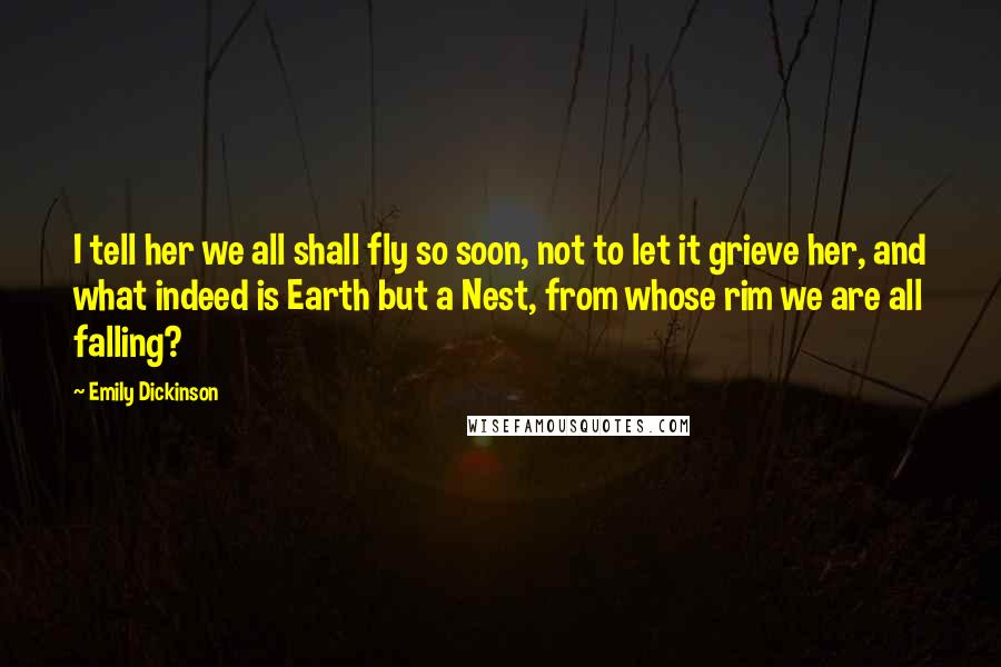 Emily Dickinson Quotes: I tell her we all shall fly so soon, not to let it grieve her, and what indeed is Earth but a Nest, from whose rim we are all falling?