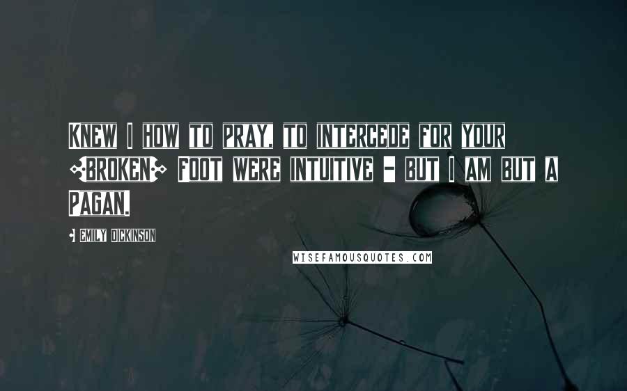 Emily Dickinson Quotes: Knew I how to pray, to intercede for your [broken] Foot were intuitive - but I am but a Pagan.