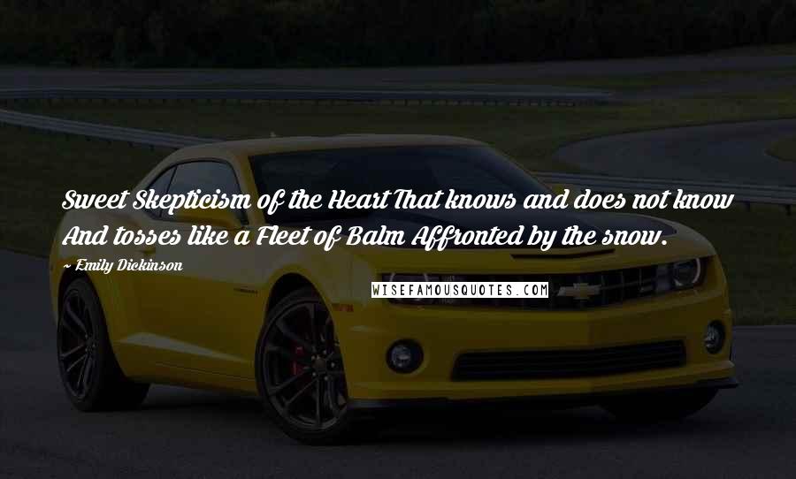 Emily Dickinson Quotes: Sweet Skepticism of the Heart That knows and does not know And tosses like a Fleet of Balm Affronted by the snow.