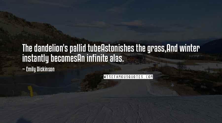 Emily Dickinson Quotes: The dandelion's pallid tubeAstonishes the grass,And winter instantly becomesAn infinite alas.