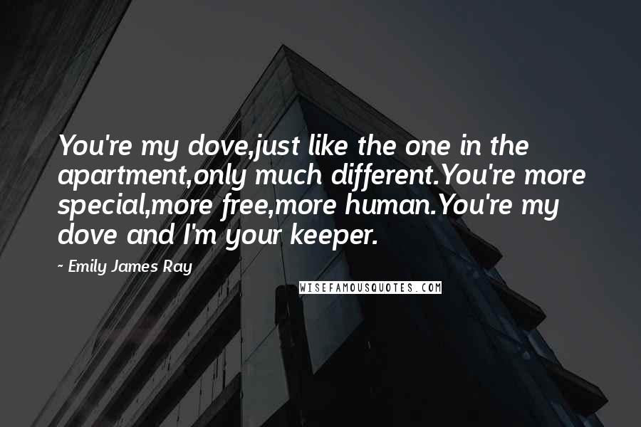 Emily James Ray Quotes: You're my dove,just like the one in the apartment,only much different.You're more special,more free,more human.You're my dove and I'm your keeper.