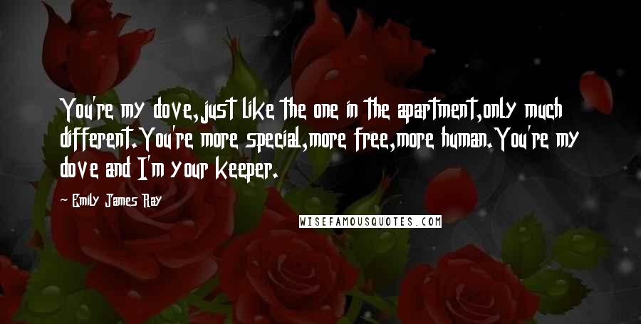 Emily James Ray Quotes: You're my dove,just like the one in the apartment,only much different.You're more special,more free,more human.You're my dove and I'm your keeper.