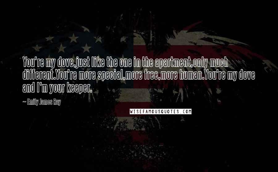 Emily James Ray Quotes: You're my dove,just like the one in the apartment,only much different.You're more special,more free,more human.You're my dove and I'm your keeper.