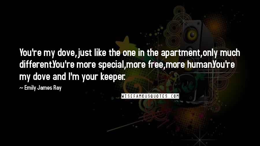 Emily James Ray Quotes: You're my dove,just like the one in the apartment,only much different.You're more special,more free,more human.You're my dove and I'm your keeper.