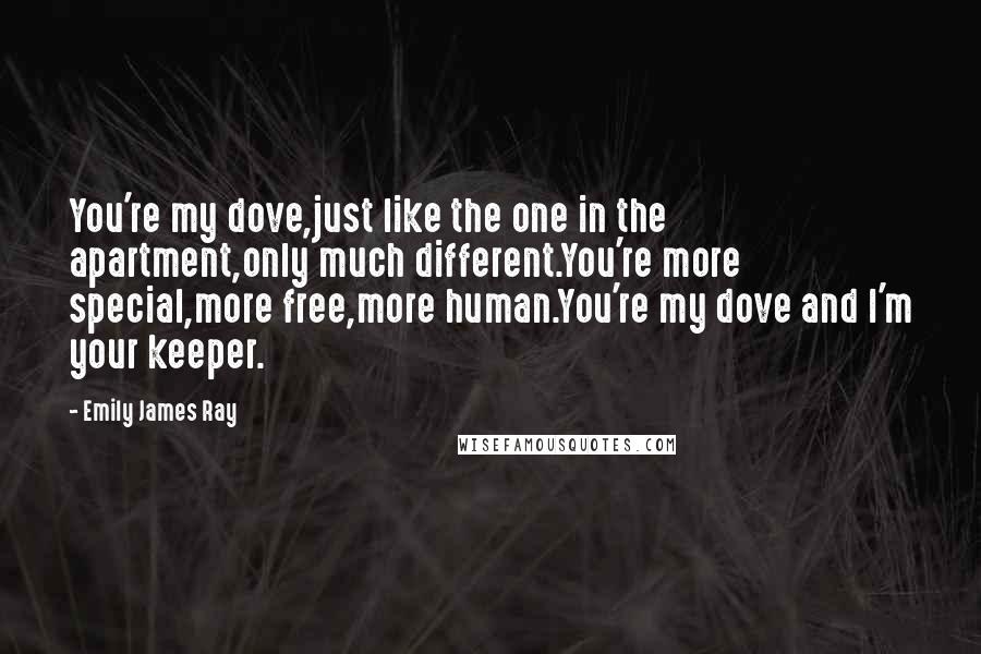 Emily James Ray Quotes: You're my dove,just like the one in the apartment,only much different.You're more special,more free,more human.You're my dove and I'm your keeper.