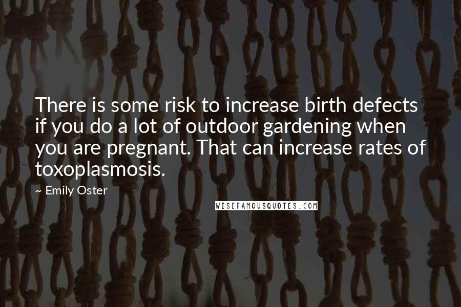 Emily Oster Quotes: There is some risk to increase birth defects if you do a lot of outdoor gardening when you are pregnant. That can increase rates of toxoplasmosis.