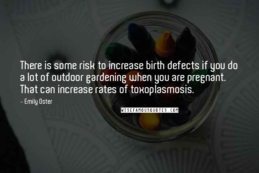 Emily Oster Quotes: There is some risk to increase birth defects if you do a lot of outdoor gardening when you are pregnant. That can increase rates of toxoplasmosis.