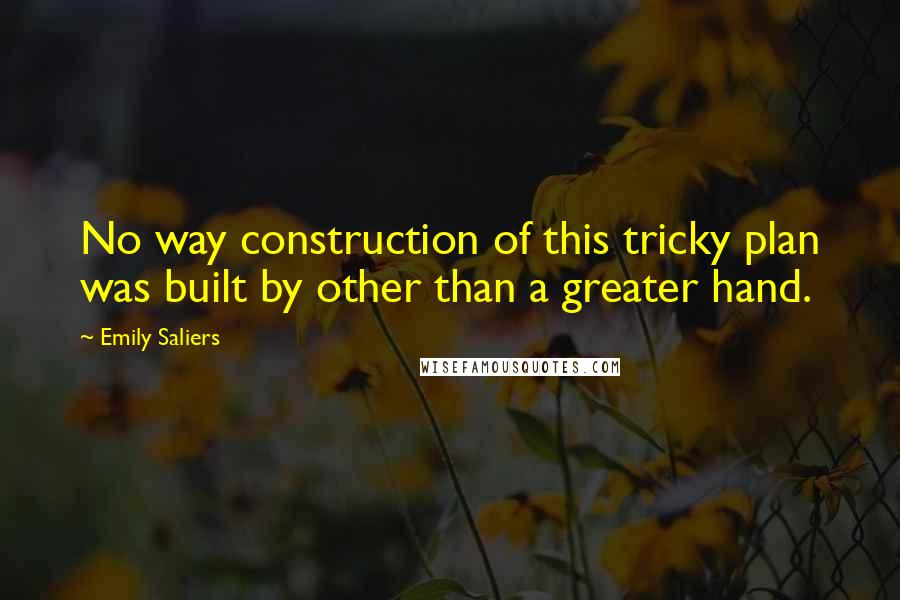 Emily Saliers Quotes: No way construction of this tricky plan was built by other than a greater hand.