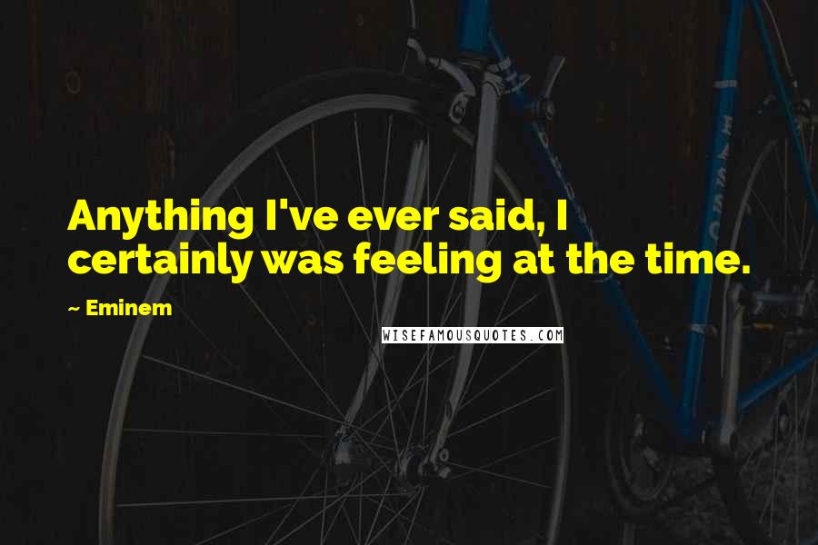 Eminem Quotes: Anything I've ever said, I certainly was feeling at the time.