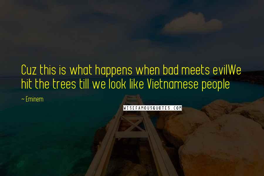 Eminem Quotes: Cuz this is what happens when bad meets evilWe hit the trees till we look like Vietnamese people