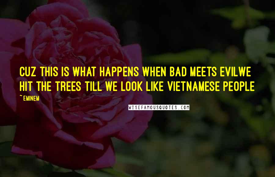 Eminem Quotes: Cuz this is what happens when bad meets evilWe hit the trees till we look like Vietnamese people