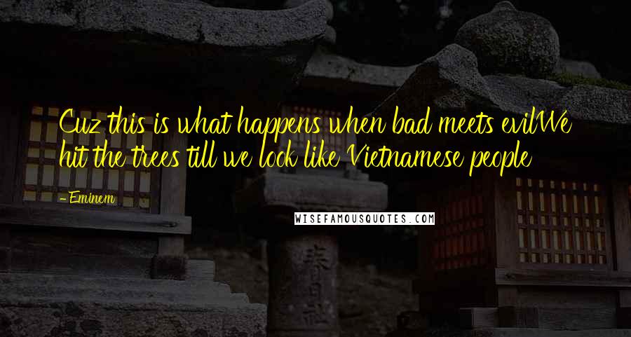 Eminem Quotes: Cuz this is what happens when bad meets evilWe hit the trees till we look like Vietnamese people