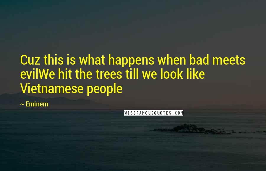 Eminem Quotes: Cuz this is what happens when bad meets evilWe hit the trees till we look like Vietnamese people