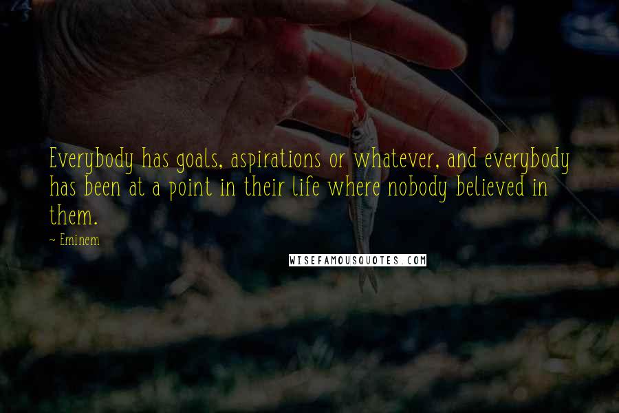 Eminem Quotes: Everybody has goals, aspirations or whatever, and everybody has been at a point in their life where nobody believed in them.