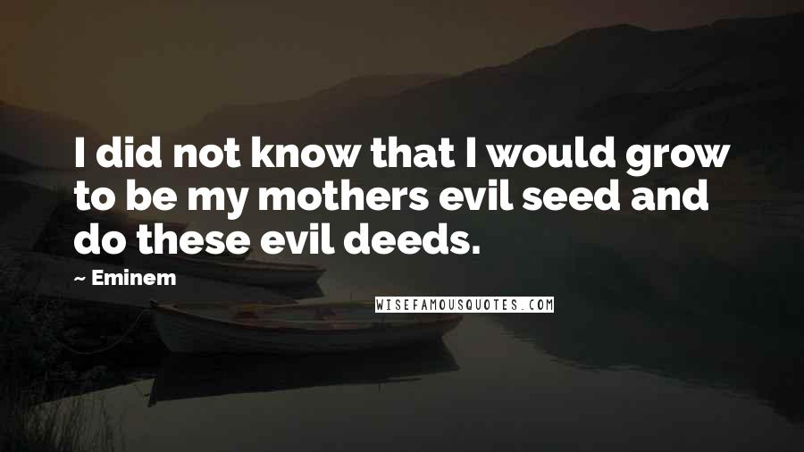 Eminem Quotes: I did not know that I would grow to be my mothers evil seed and do these evil deeds.