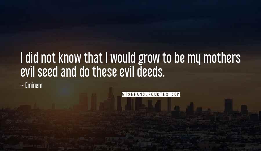 Eminem Quotes: I did not know that I would grow to be my mothers evil seed and do these evil deeds.