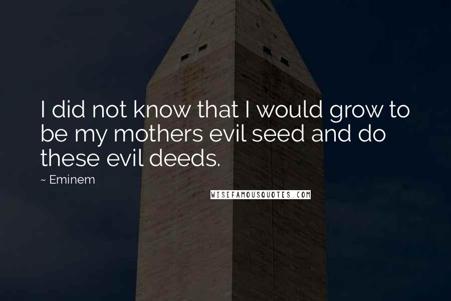 Eminem Quotes: I did not know that I would grow to be my mothers evil seed and do these evil deeds.