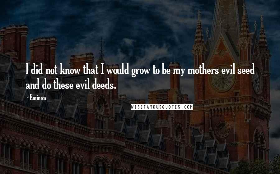 Eminem Quotes: I did not know that I would grow to be my mothers evil seed and do these evil deeds.