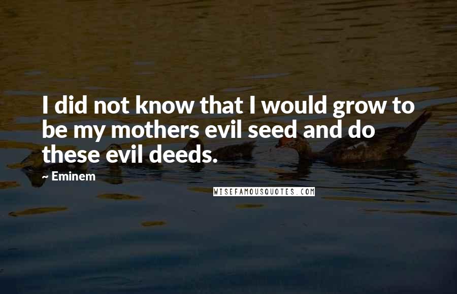 Eminem Quotes: I did not know that I would grow to be my mothers evil seed and do these evil deeds.