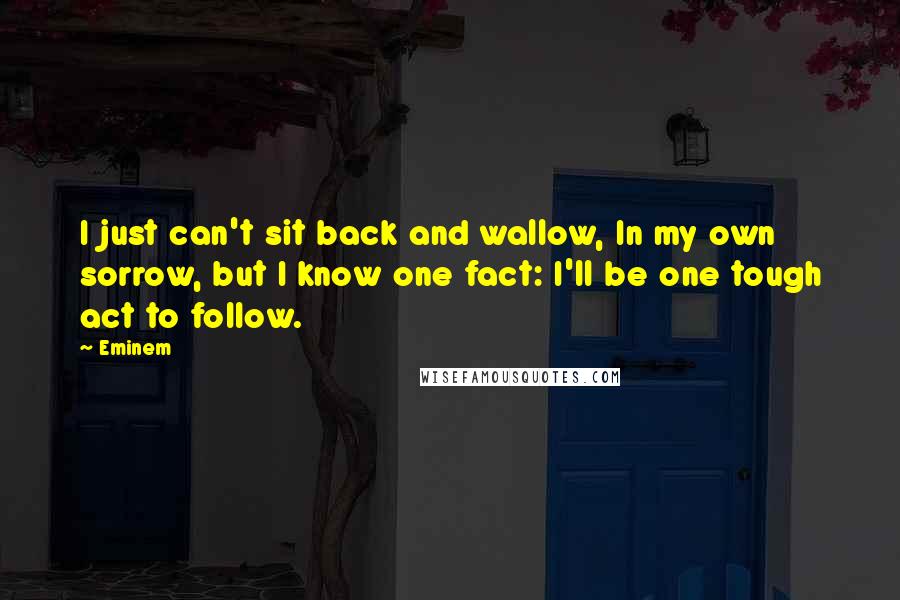 Eminem Quotes: I just can't sit back and wallow, In my own sorrow, but I know one fact: I'll be one tough act to follow.