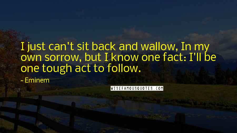 Eminem Quotes: I just can't sit back and wallow, In my own sorrow, but I know one fact: I'll be one tough act to follow.