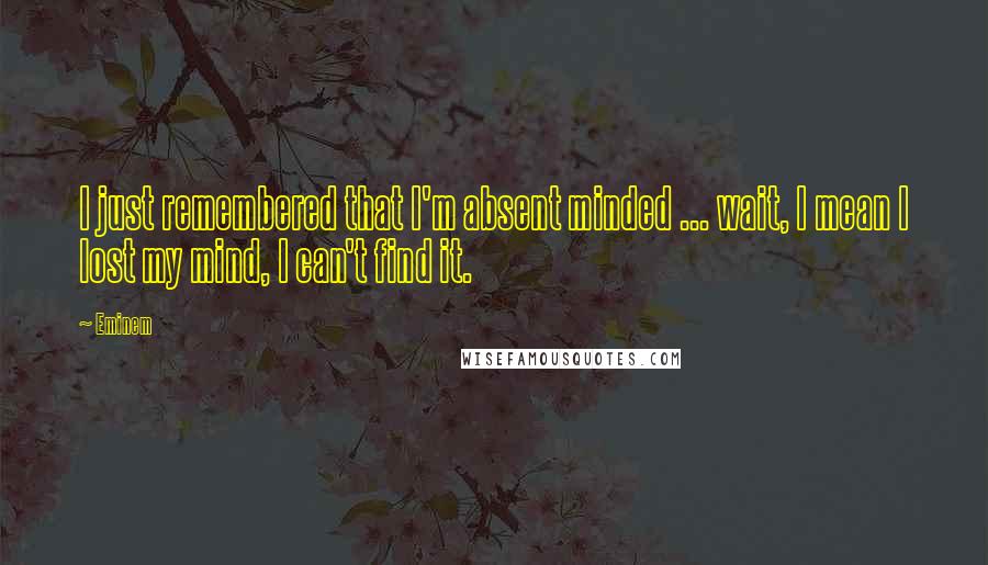 Eminem Quotes: I just remembered that I'm absent minded ... wait, I mean I lost my mind, I can't find it.