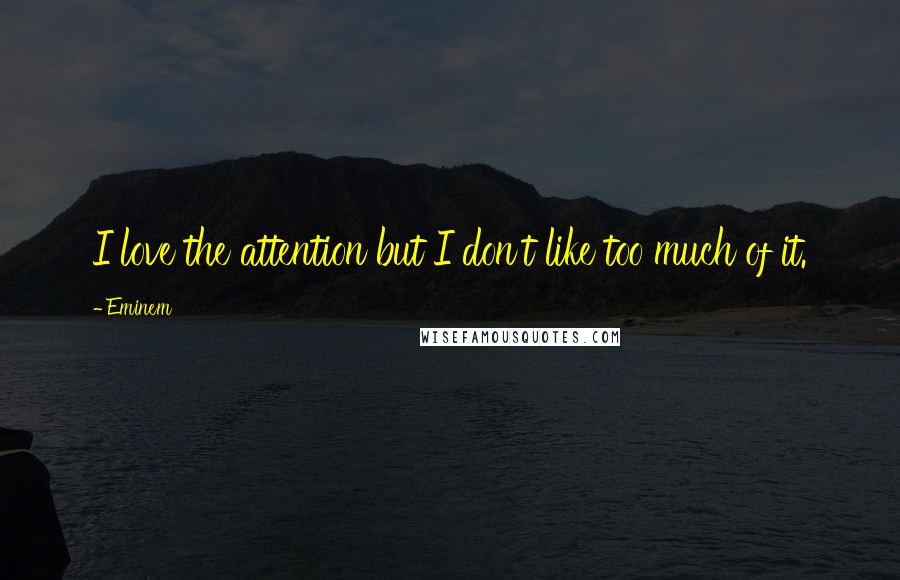 Eminem Quotes: I love the attention but I don't like too much of it.