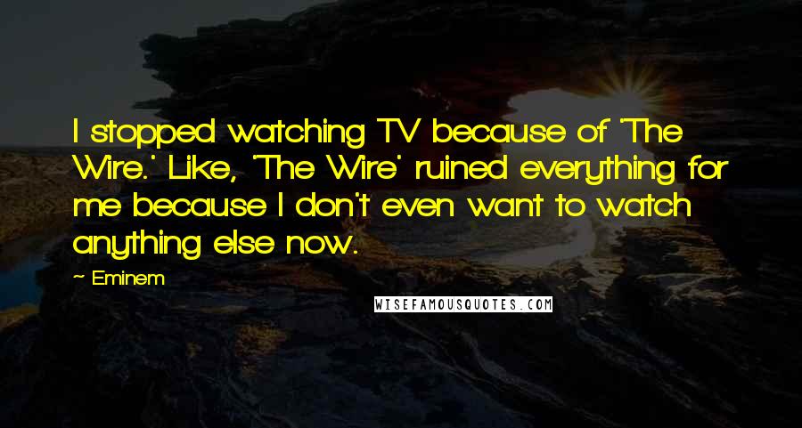 Eminem Quotes: I stopped watching TV because of 'The Wire.' Like, 'The Wire' ruined everything for me because I don't even want to watch anything else now.