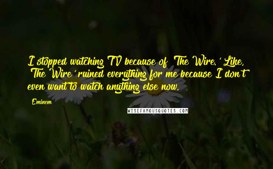 Eminem Quotes: I stopped watching TV because of 'The Wire.' Like, 'The Wire' ruined everything for me because I don't even want to watch anything else now.