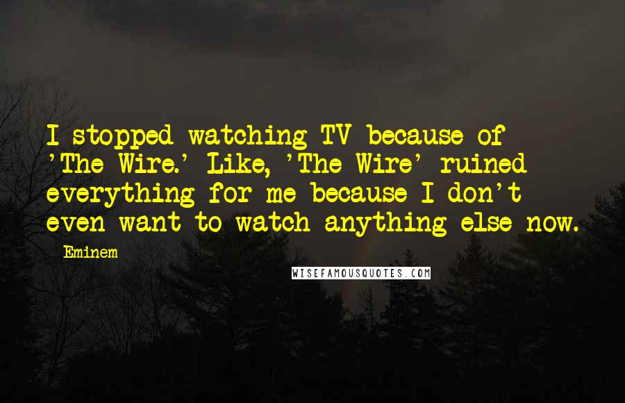 Eminem Quotes: I stopped watching TV because of 'The Wire.' Like, 'The Wire' ruined everything for me because I don't even want to watch anything else now.