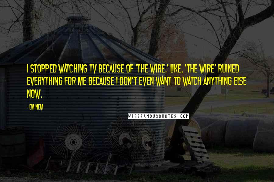 Eminem Quotes: I stopped watching TV because of 'The Wire.' Like, 'The Wire' ruined everything for me because I don't even want to watch anything else now.