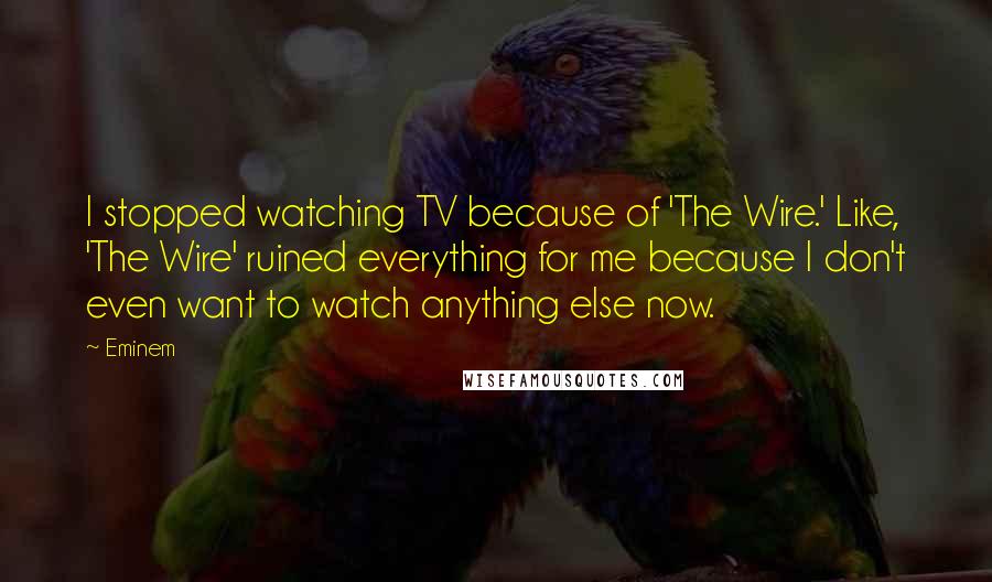 Eminem Quotes: I stopped watching TV because of 'The Wire.' Like, 'The Wire' ruined everything for me because I don't even want to watch anything else now.