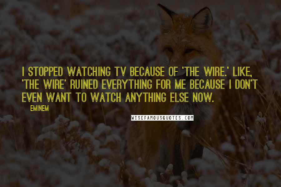 Eminem Quotes: I stopped watching TV because of 'The Wire.' Like, 'The Wire' ruined everything for me because I don't even want to watch anything else now.