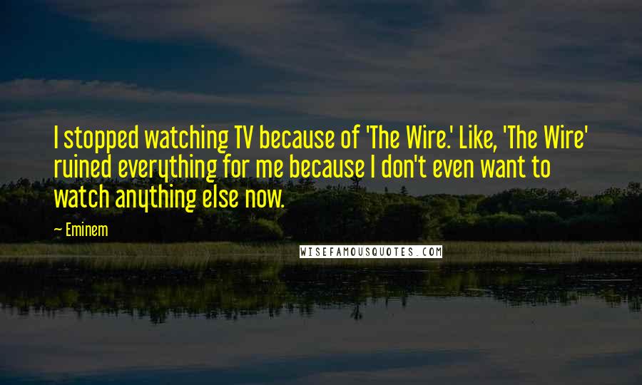 Eminem Quotes: I stopped watching TV because of 'The Wire.' Like, 'The Wire' ruined everything for me because I don't even want to watch anything else now.