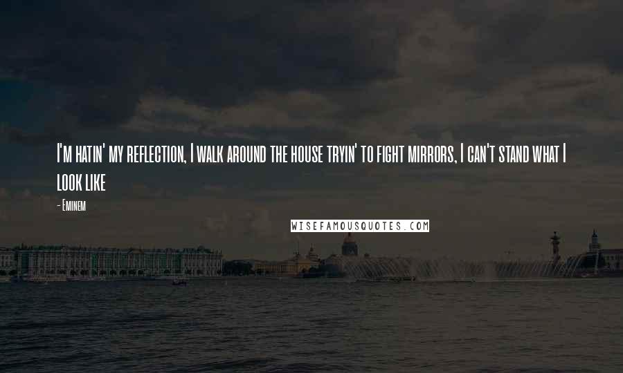 Eminem Quotes: I'm hatin' my reflection, I walk around the house tryin' to fight mirrors, I can't stand what I look like