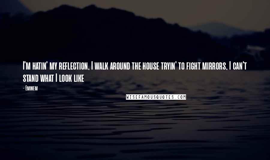 Eminem Quotes: I'm hatin' my reflection, I walk around the house tryin' to fight mirrors, I can't stand what I look like