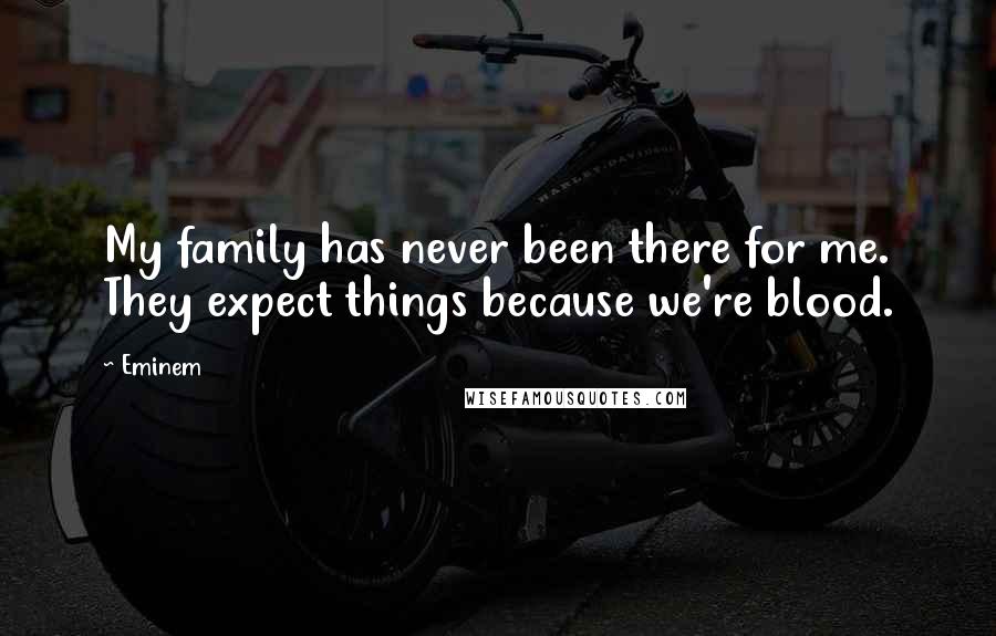 Eminem Quotes: My family has never been there for me. They expect things because we're blood.