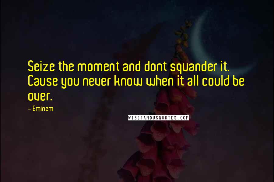 Eminem Quotes: Seize the moment and dont squander it. Cause you never know when it all could be over.
