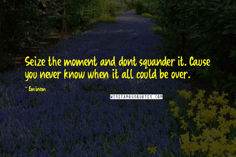 Eminem Quotes: Seize the moment and dont squander it. Cause you never know when it all could be over.