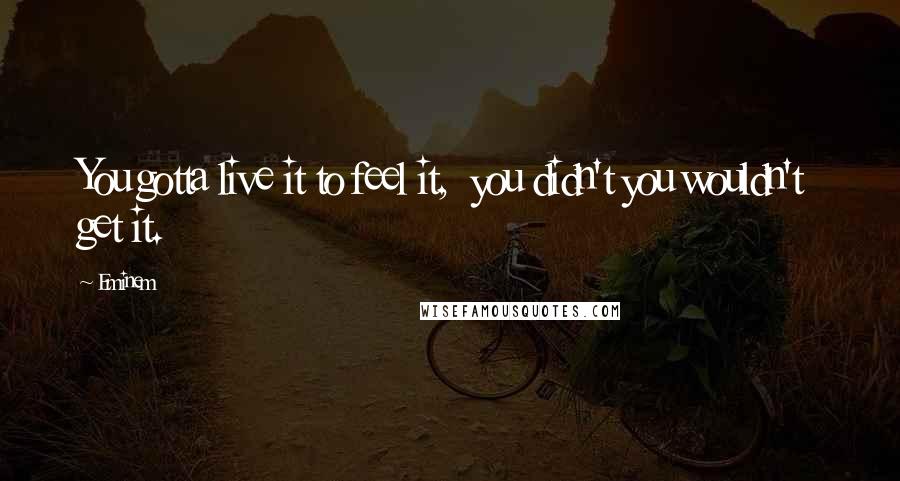 Eminem Quotes: You gotta live it to feel it, you didn't you wouldn't get it.
