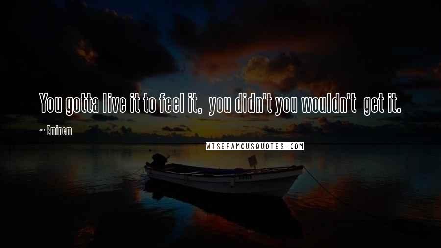 Eminem Quotes: You gotta live it to feel it, you didn't you wouldn't get it.