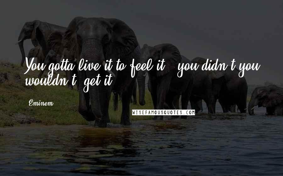 Eminem Quotes: You gotta live it to feel it, you didn't you wouldn't get it.