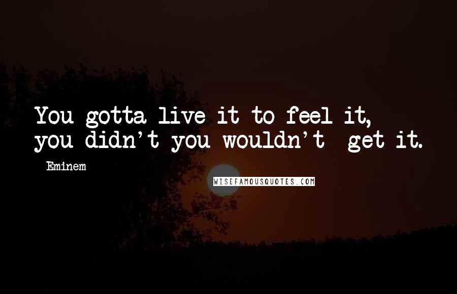 Eminem Quotes: You gotta live it to feel it,  you didn't you wouldn't  get it.