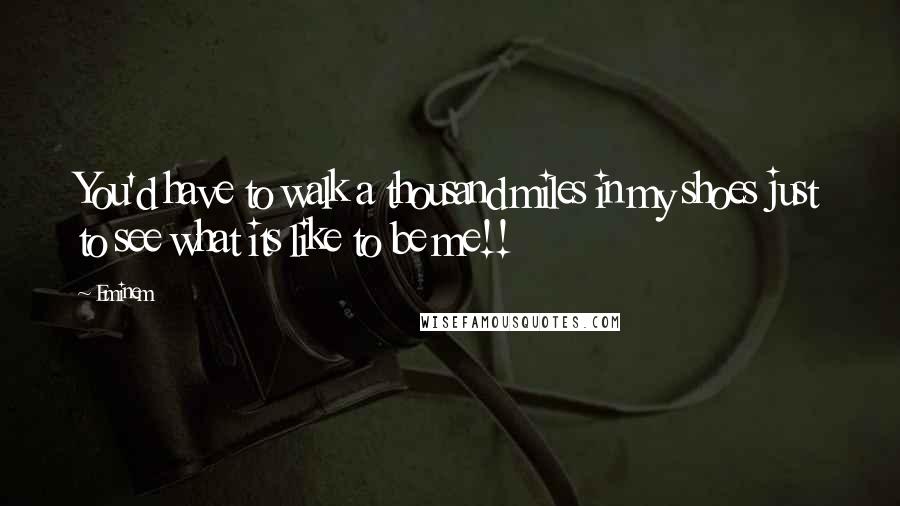 Eminem Quotes: You'd have to walk a thousand miles in my shoes just to see what its like to be me!!