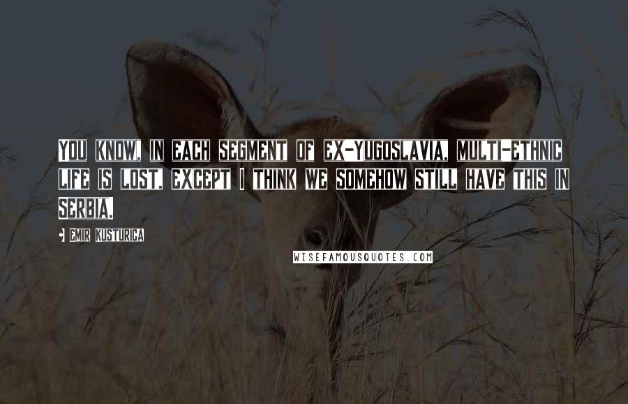 Emir Kusturica Quotes: You know, in each segment of ex-Yugoslavia, multi-ethnic life is lost, except I think we somehow still have this in Serbia.