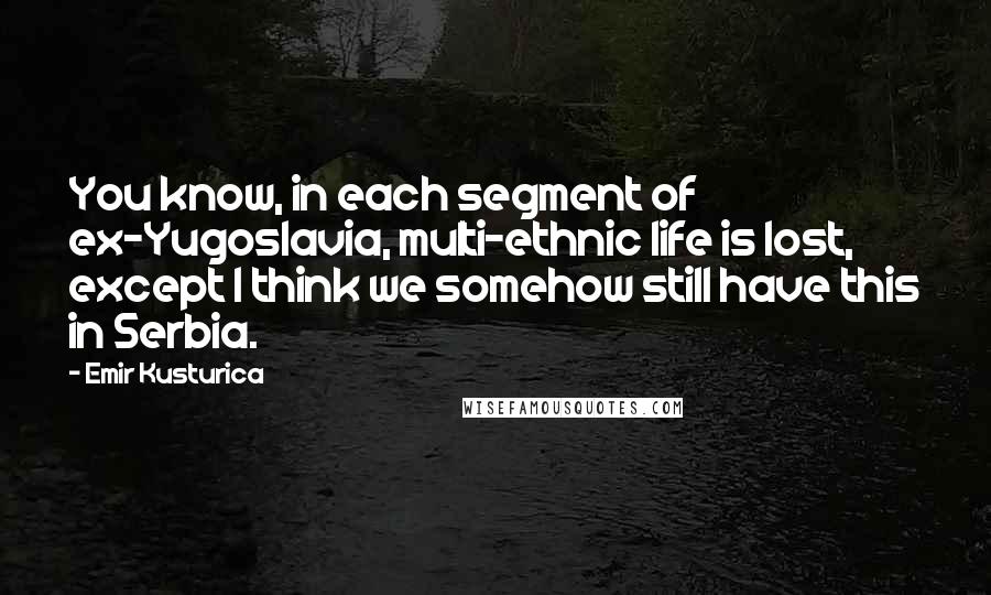 Emir Kusturica Quotes: You know, in each segment of ex-Yugoslavia, multi-ethnic life is lost, except I think we somehow still have this in Serbia.