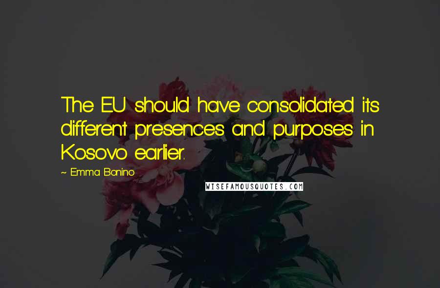 Emma Bonino Quotes: The EU should have consolidated its different presences and purposes in Kosovo earlier.