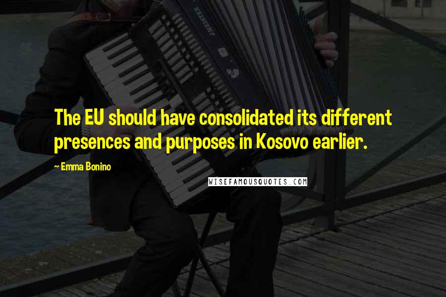 Emma Bonino Quotes: The EU should have consolidated its different presences and purposes in Kosovo earlier.