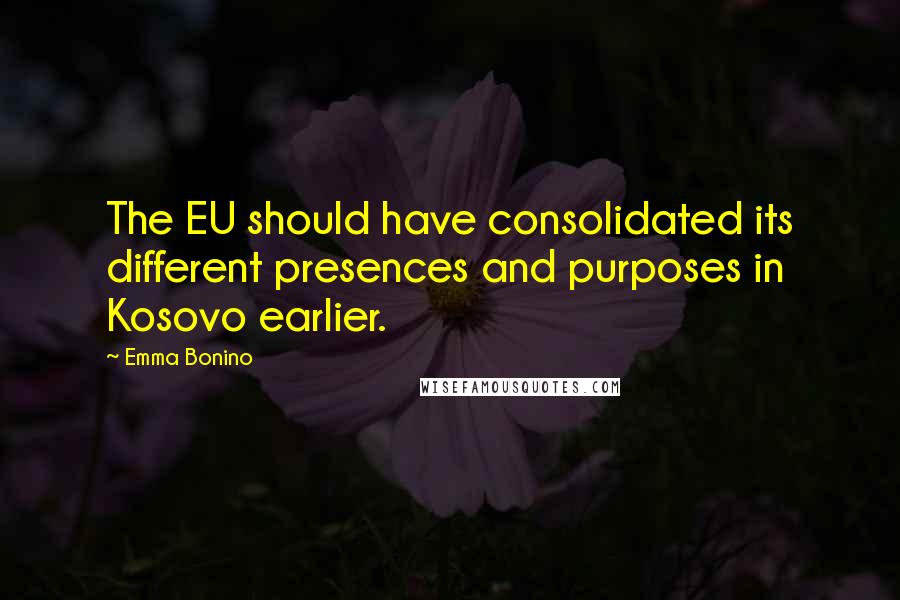 Emma Bonino Quotes: The EU should have consolidated its different presences and purposes in Kosovo earlier.