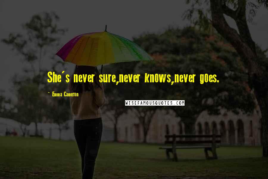 Emma Cameron Quotes: She's never sure,never knows,never goes.